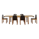 Adjustable dining set in oak and leather chairs by Van Den Berghe Pauvers