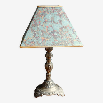 Foot lamp chandelier bronze lampshade pyramid marbled paper