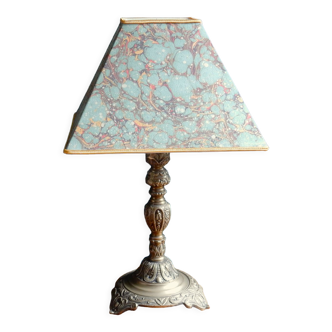 Foot lamp chandelier bronze lampshade pyramid marbled paper