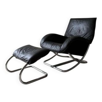 Swiss lounge chair with ottoman by Robert Haussmann from the 1980s.