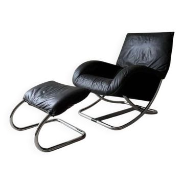 Swiss lounge chair with ottoman by Robert Haussmann from the 1980s.