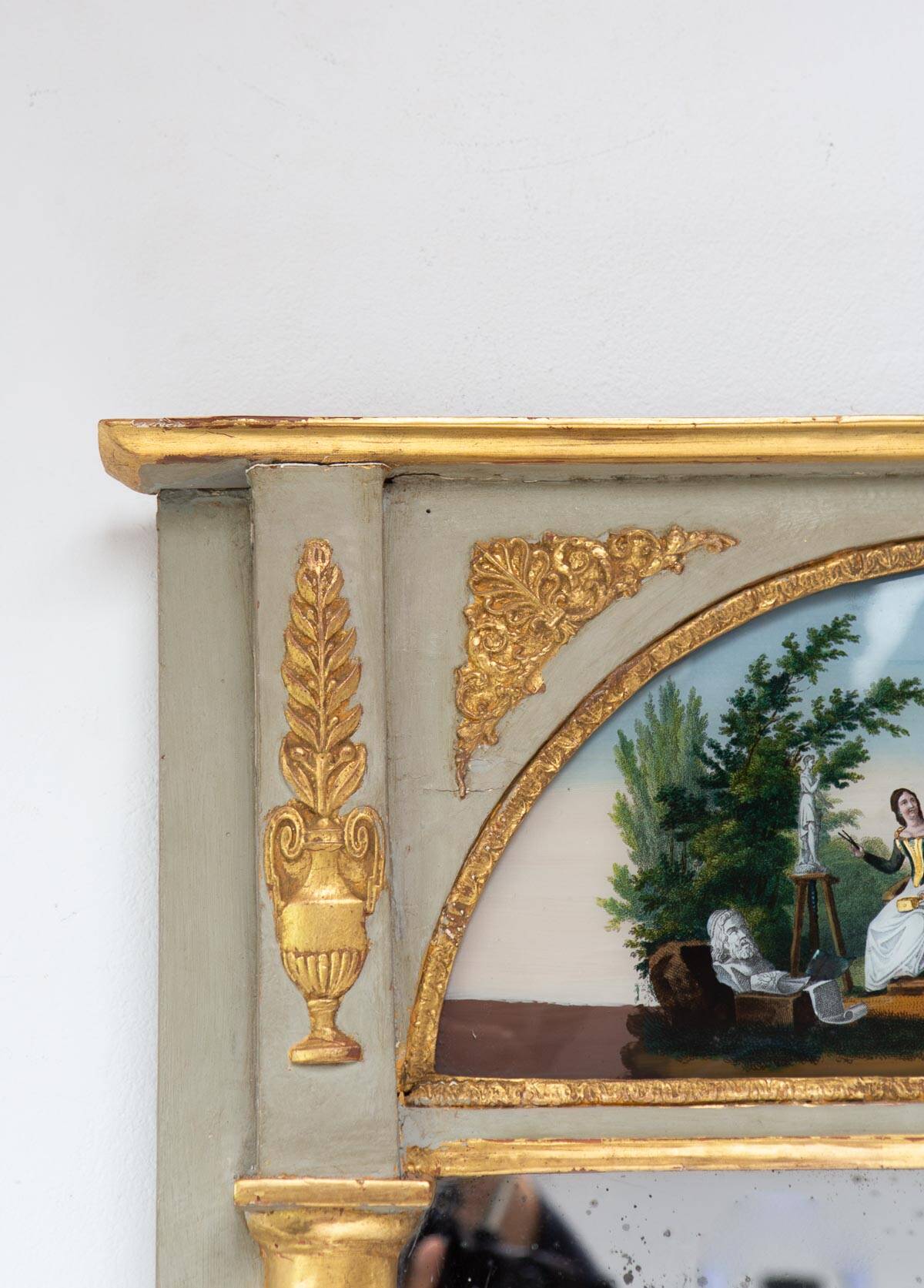 Antique "Restoration" period mirror with under-glass painting circa 1830