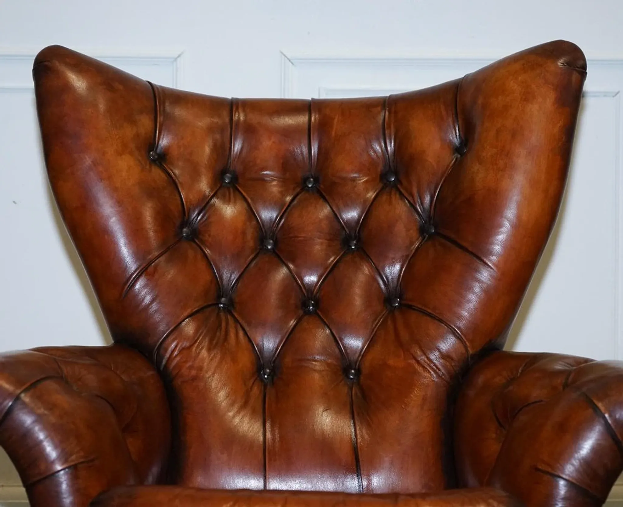 Vintage Brown Leather Armchair and Ottoman Set Hand-Dyed