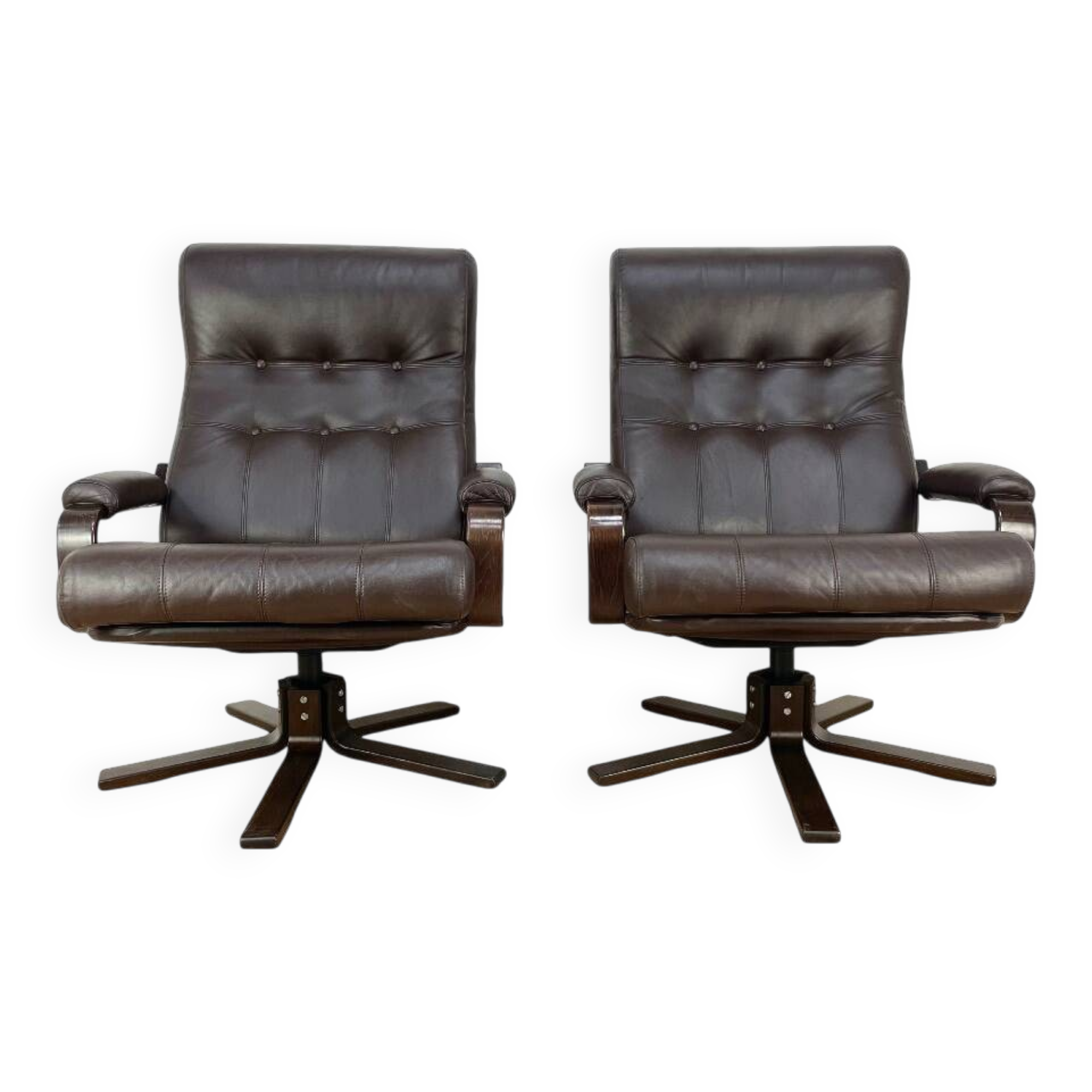 Mid Century Leather Swivel Chairs by Kebe