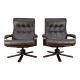 Mid Century Leather Swivel Chairs by Kebe
