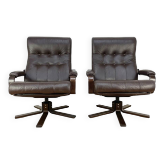 Mid Century Leather Swivel Chairs by Kebe