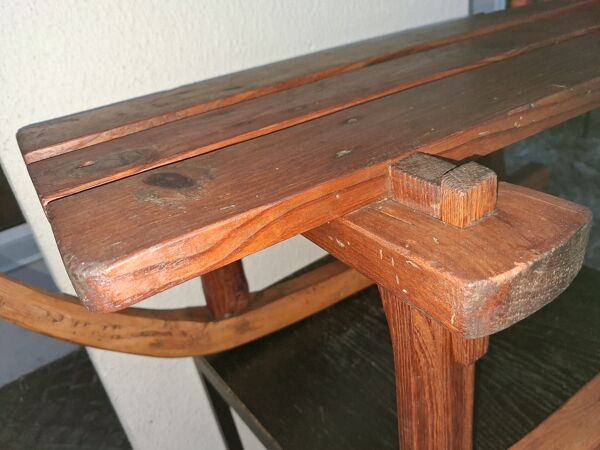 Banc rustique art populaire ancienne luge a neige Alpes