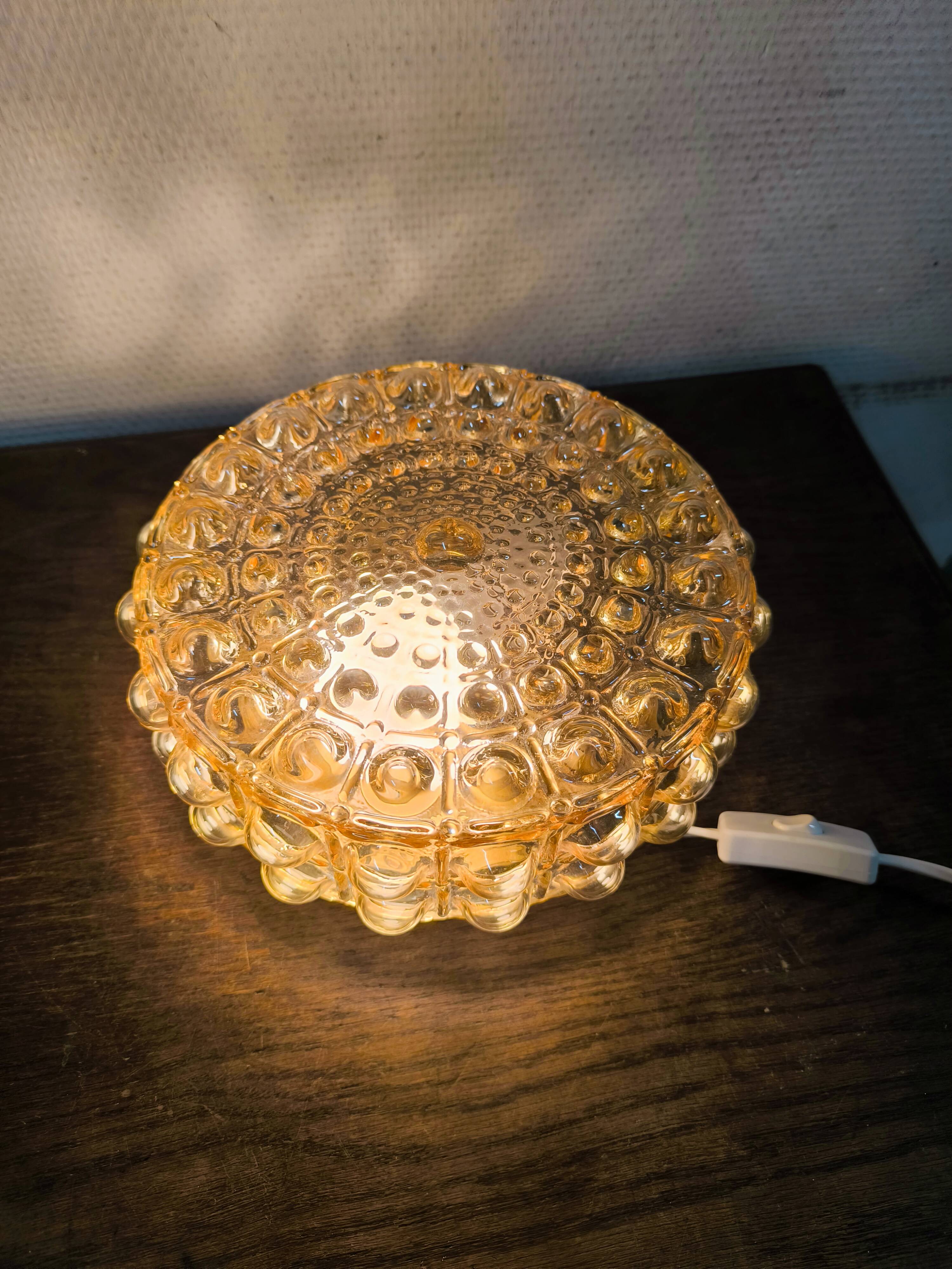 Amber bubble glass round ceiling light Philips 1960