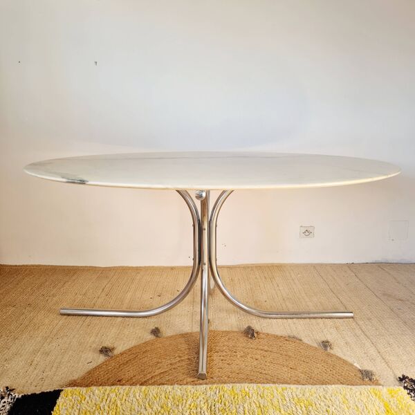 Table ovale marbre et chrome Roche Bobois années 70