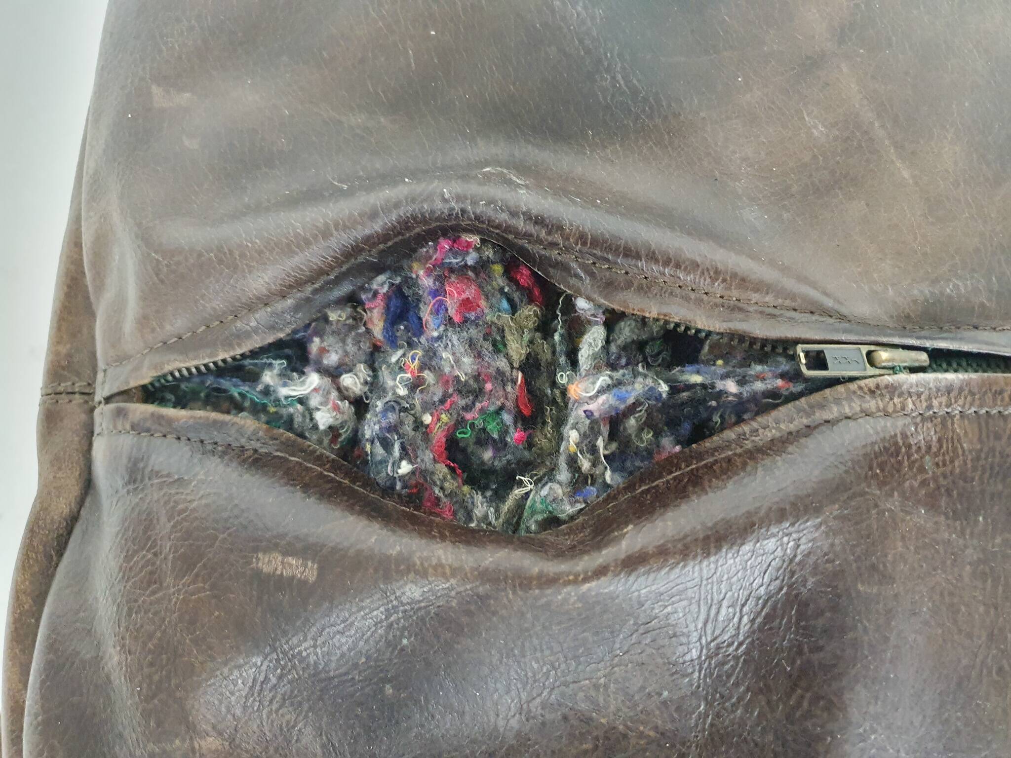 Large vintage round leather ottoman, The Netherlands