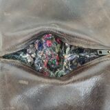 Large vintage round leather ottoman, The Netherlands