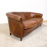Vintage sheep leather three seater club sofa