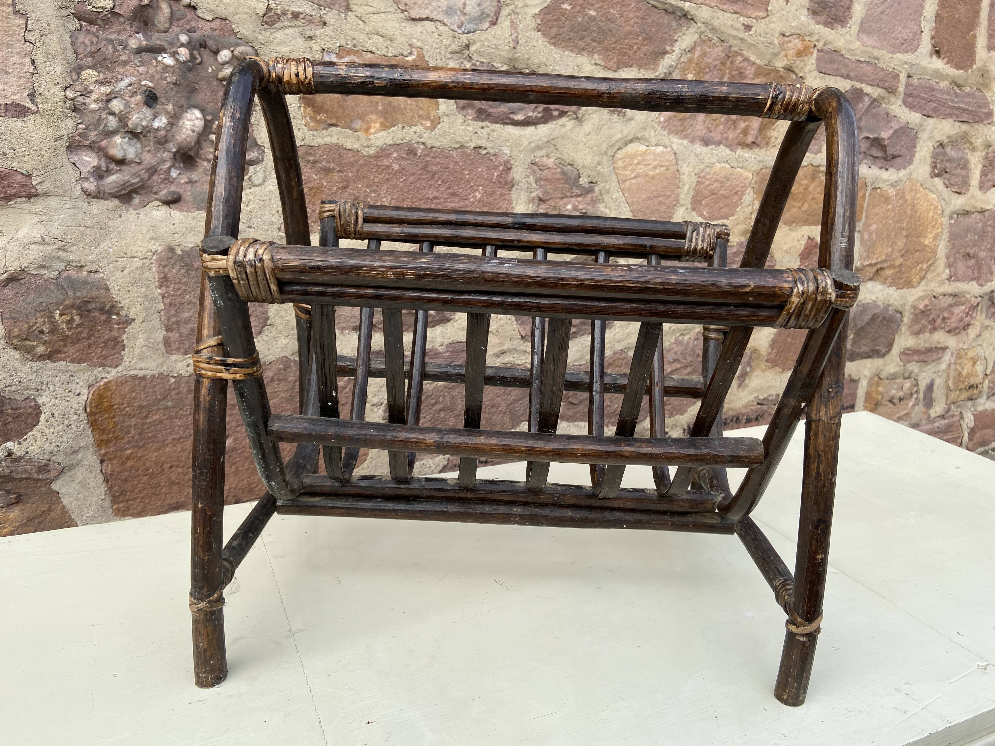 Vintage wicker magazine holder