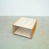 Travertine and rattan coffee table