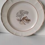 Large vintage Italian earthenware platter with cottage decoration – 1950s-1970s