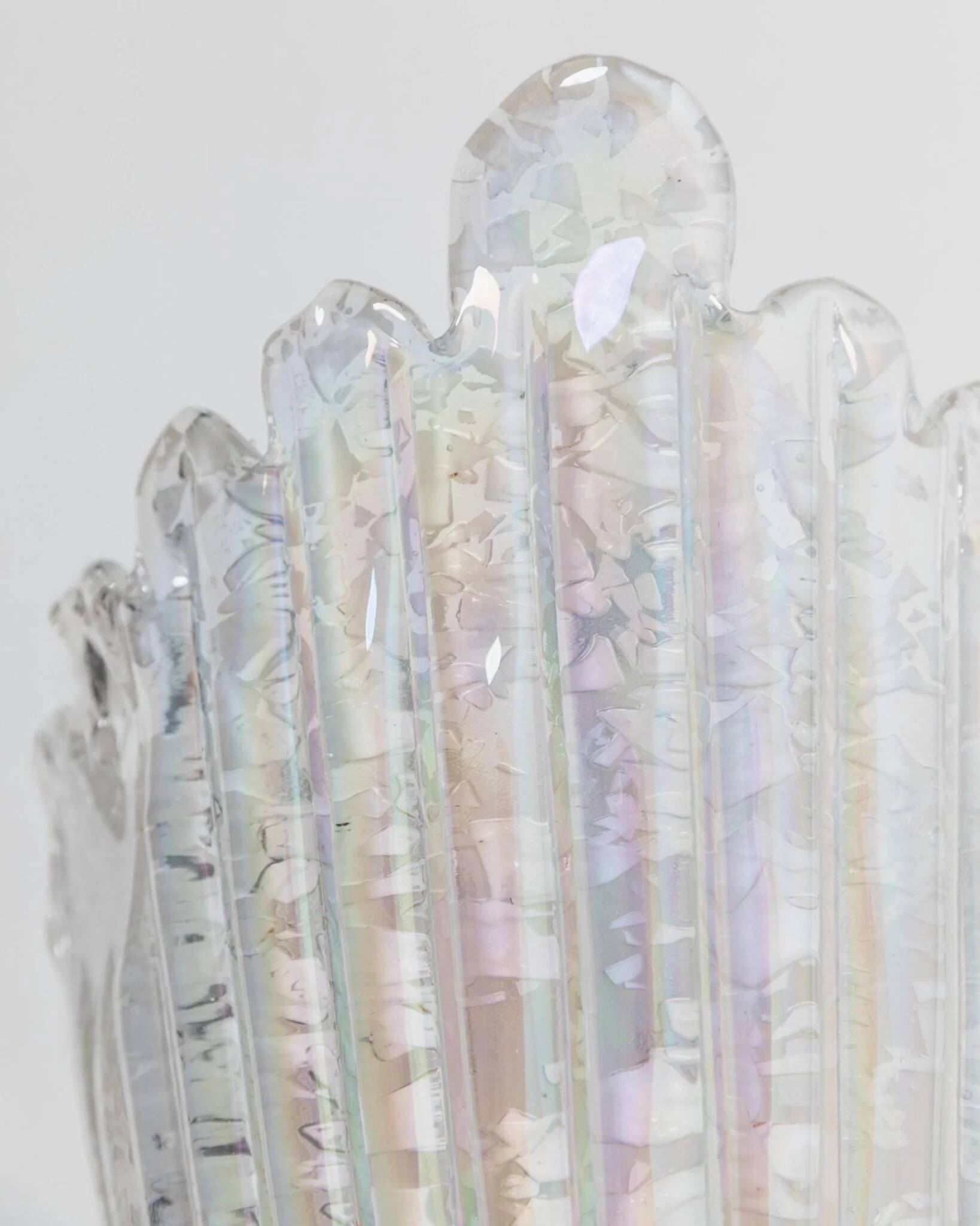 Vintage Murano Glass Shell Wall Lamp - Transparent Iridescent Glass, 1970s Italy