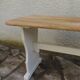 2 bancs  réenchantés en beige finition cirée, assise cirée chêne moyen.