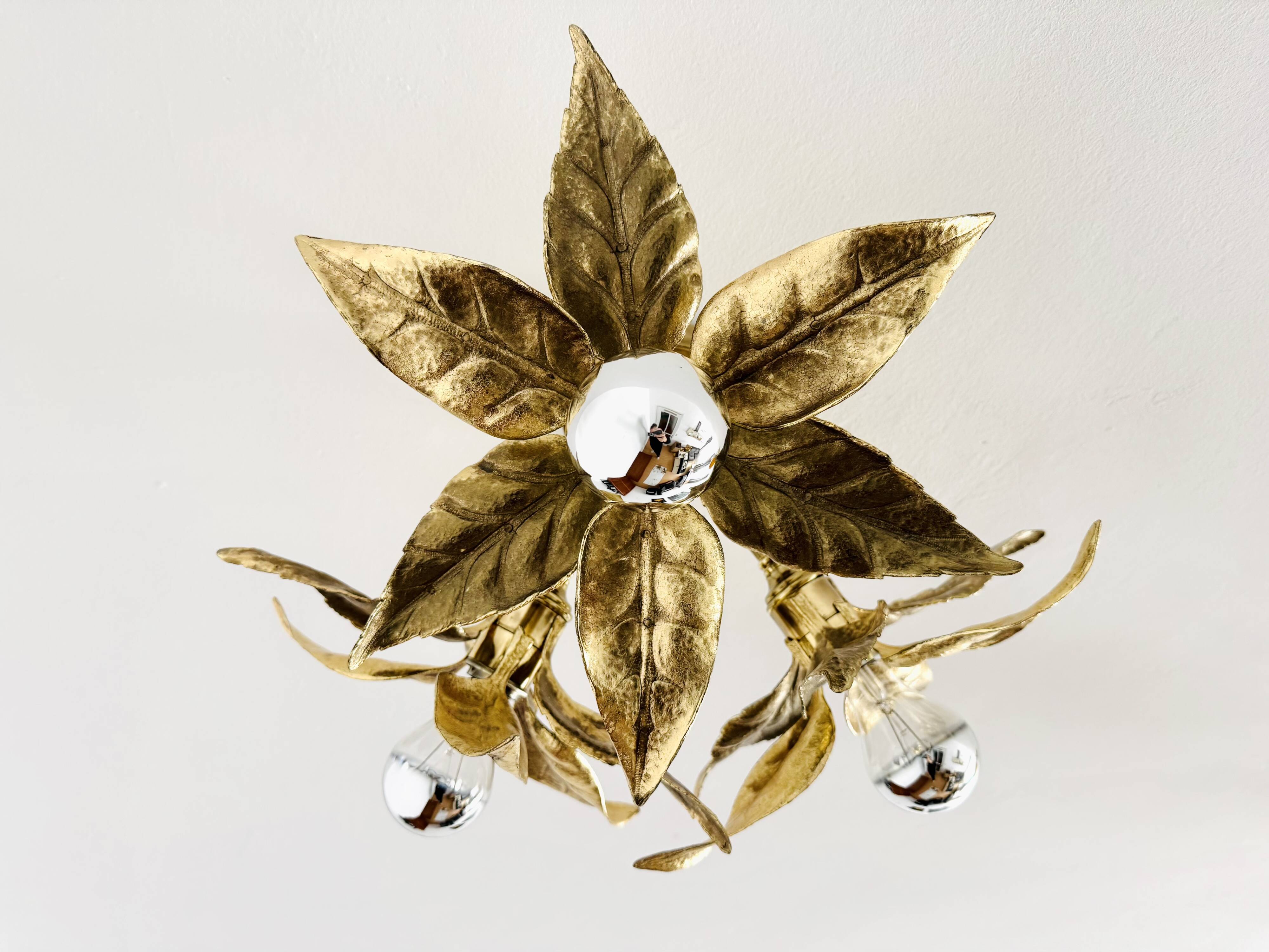 Large Floral Hollywood Regency Flush Lamp by Willy Daro for Massive