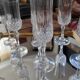7 cut glass champagne flutes – faceted design