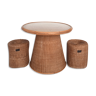 Rattan table set model Mushroom and its 2 stools