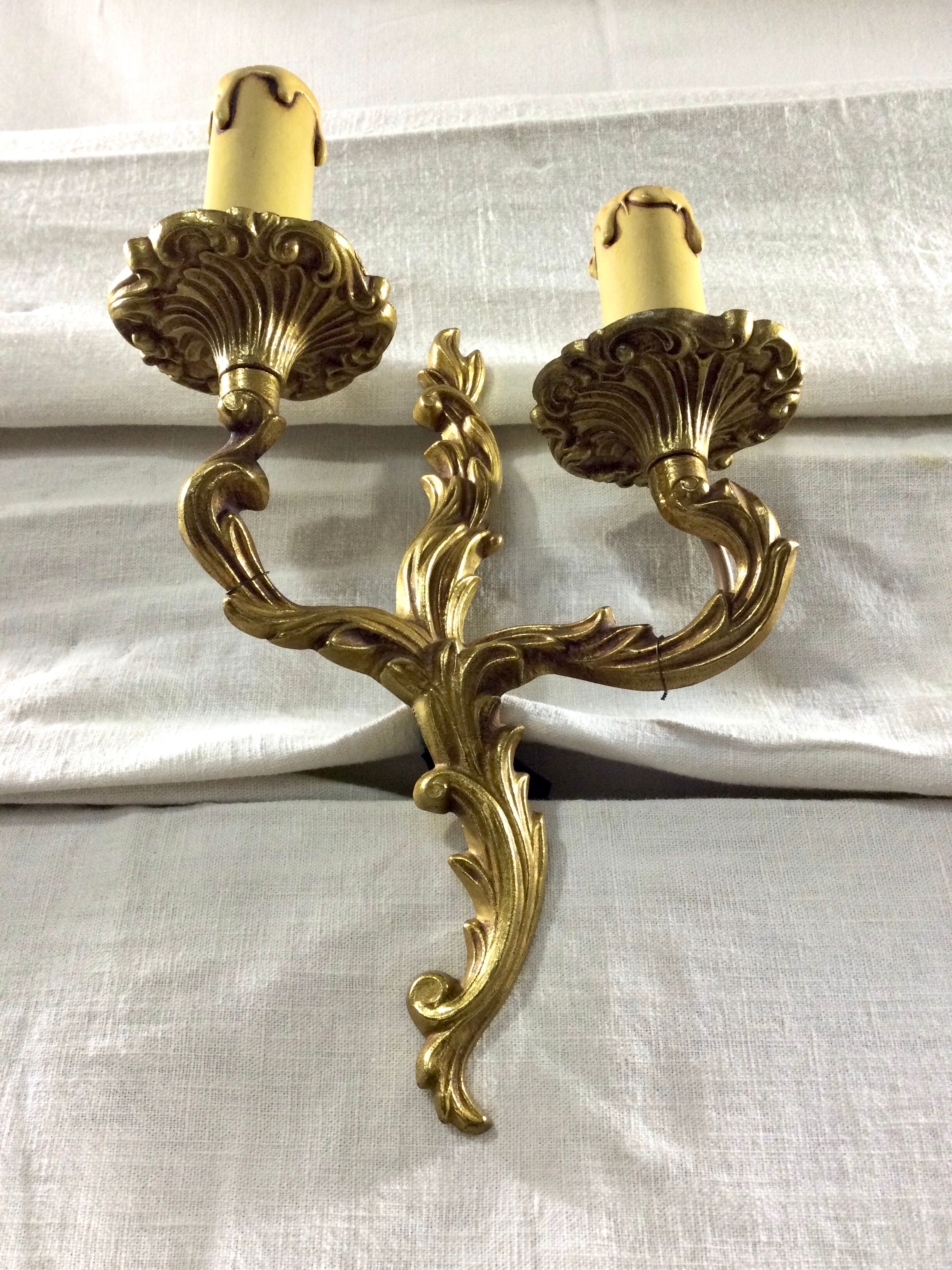 Louis XV style bronze wall lamp with 2 lights