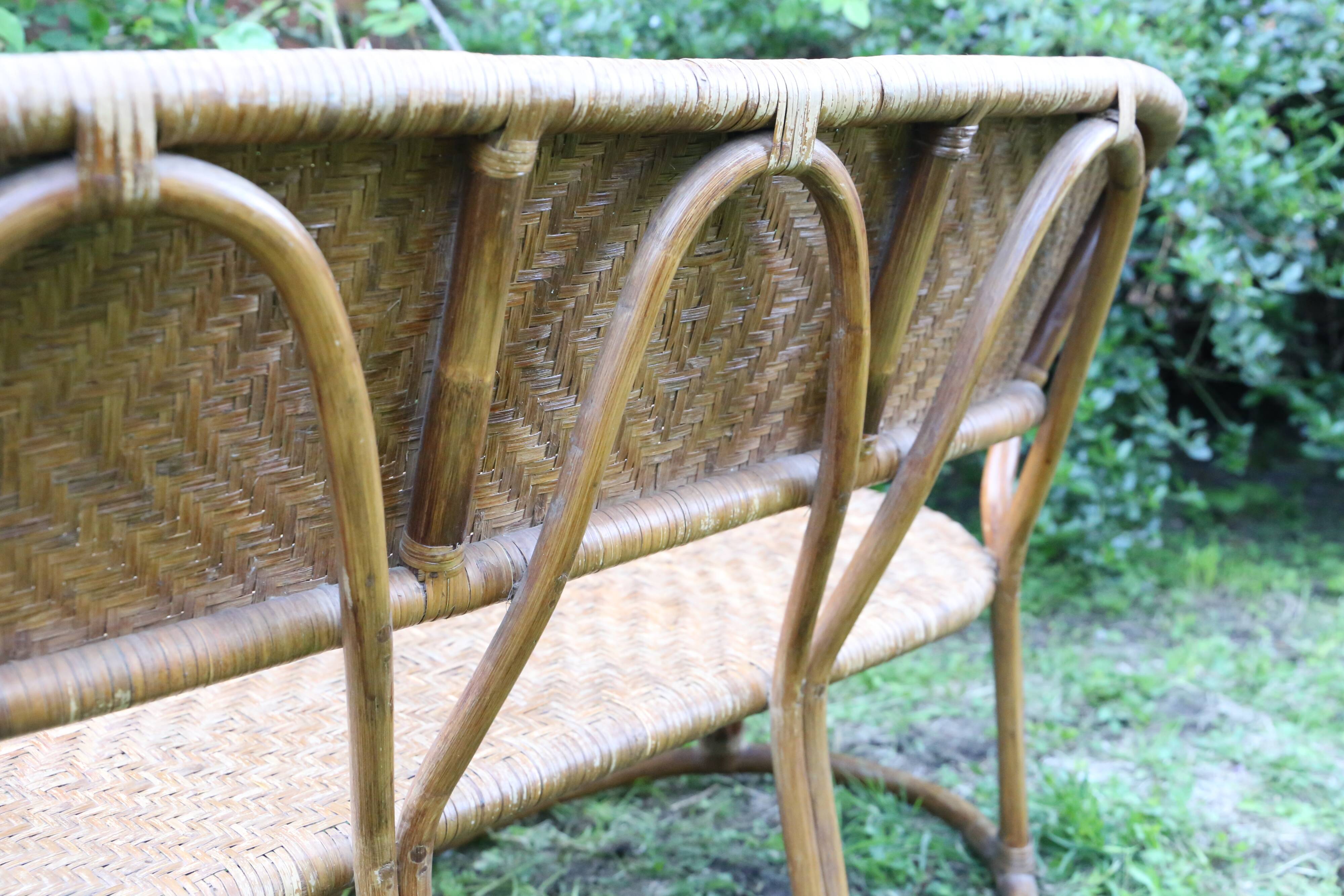 Rattan and wicker bench, vintage