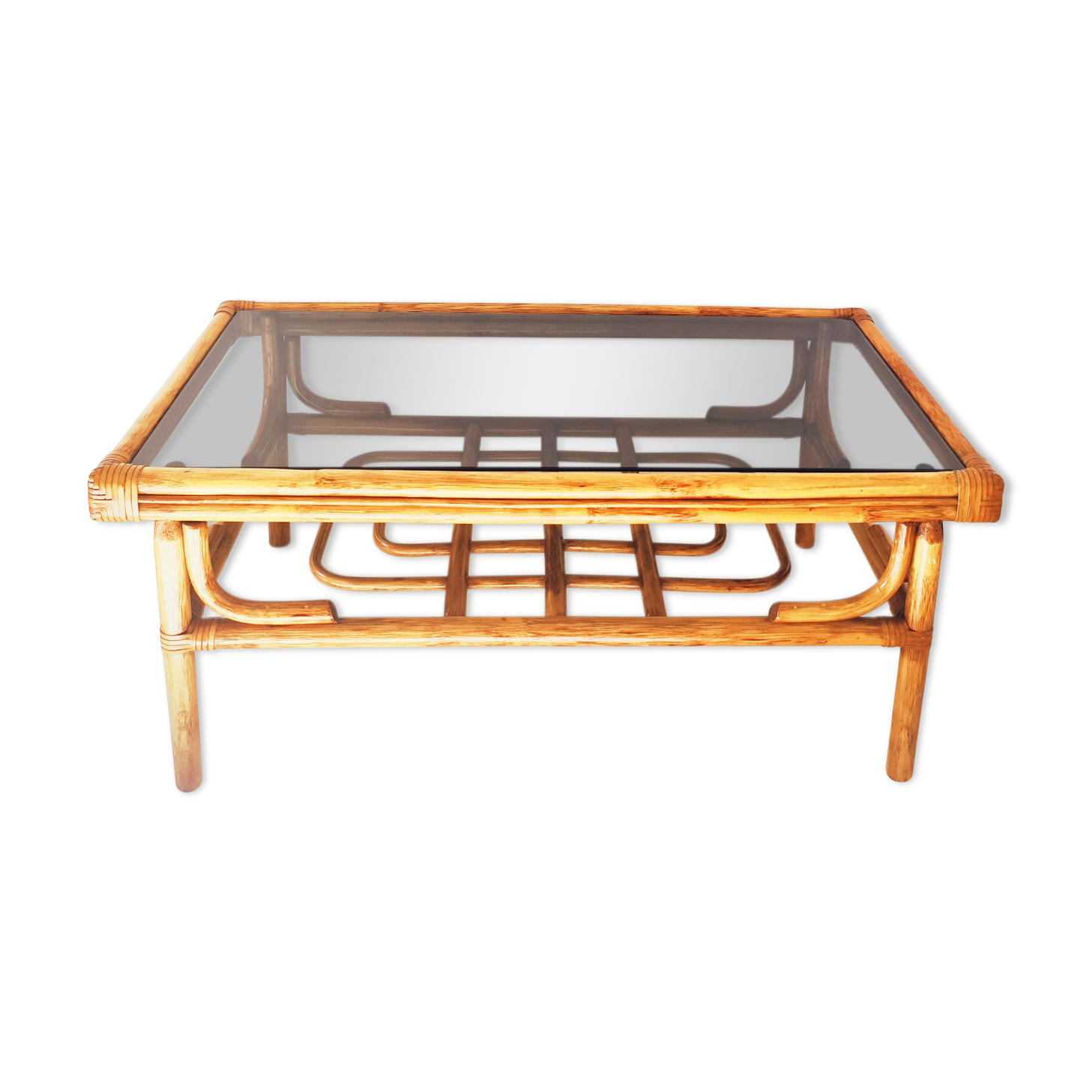 Rattan coffee table & smoked glass