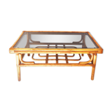 Table basse en rotin & verre fumé