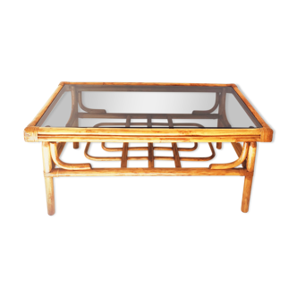 Rattan coffee table & smoked glass
