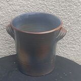 Champagne bucket in blue and beige glazed ceramic, vintage handmade