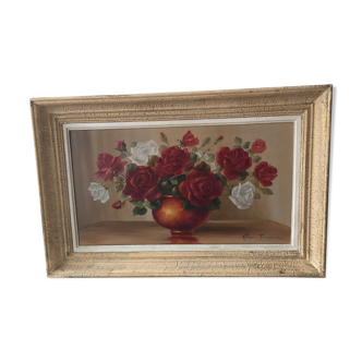Peinture huile sur toile bouquet de roses signé Beaupré