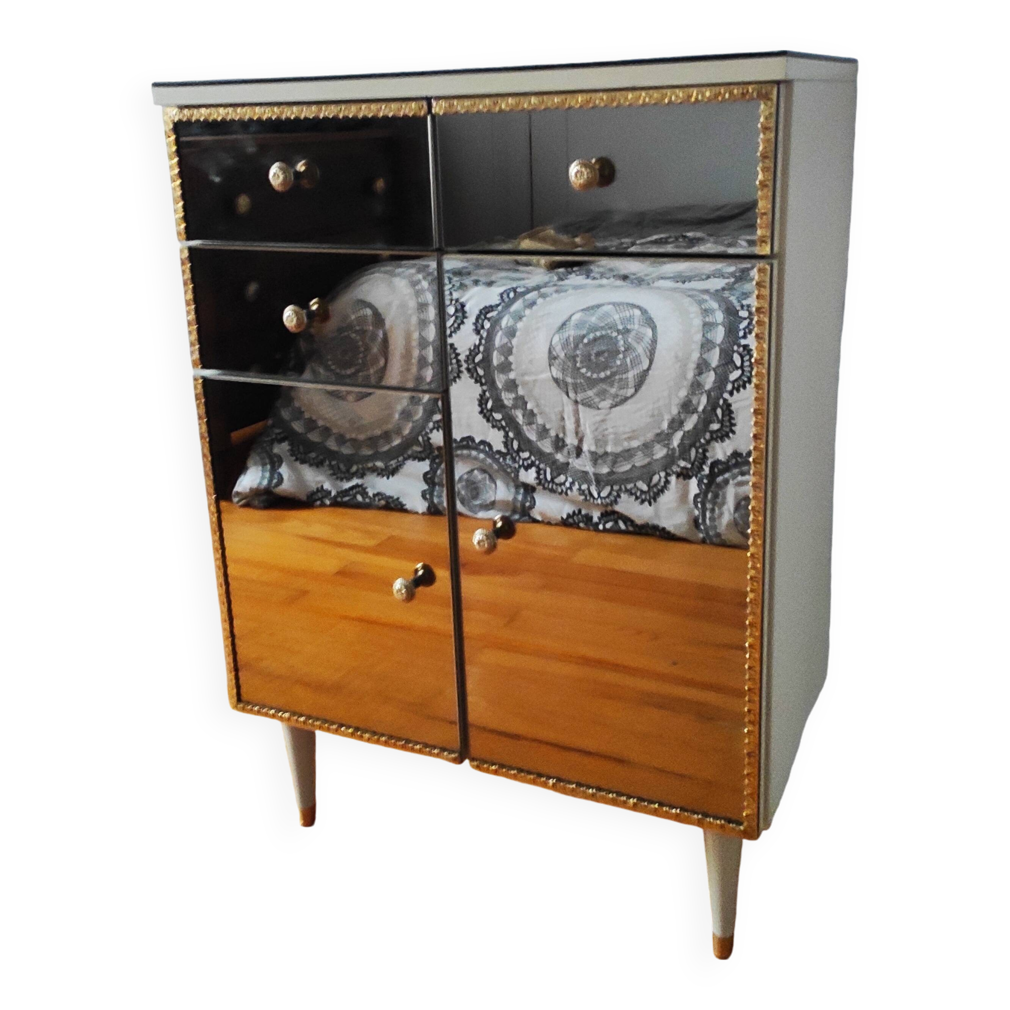Commode vintage Italienne 1970 en verre miroir