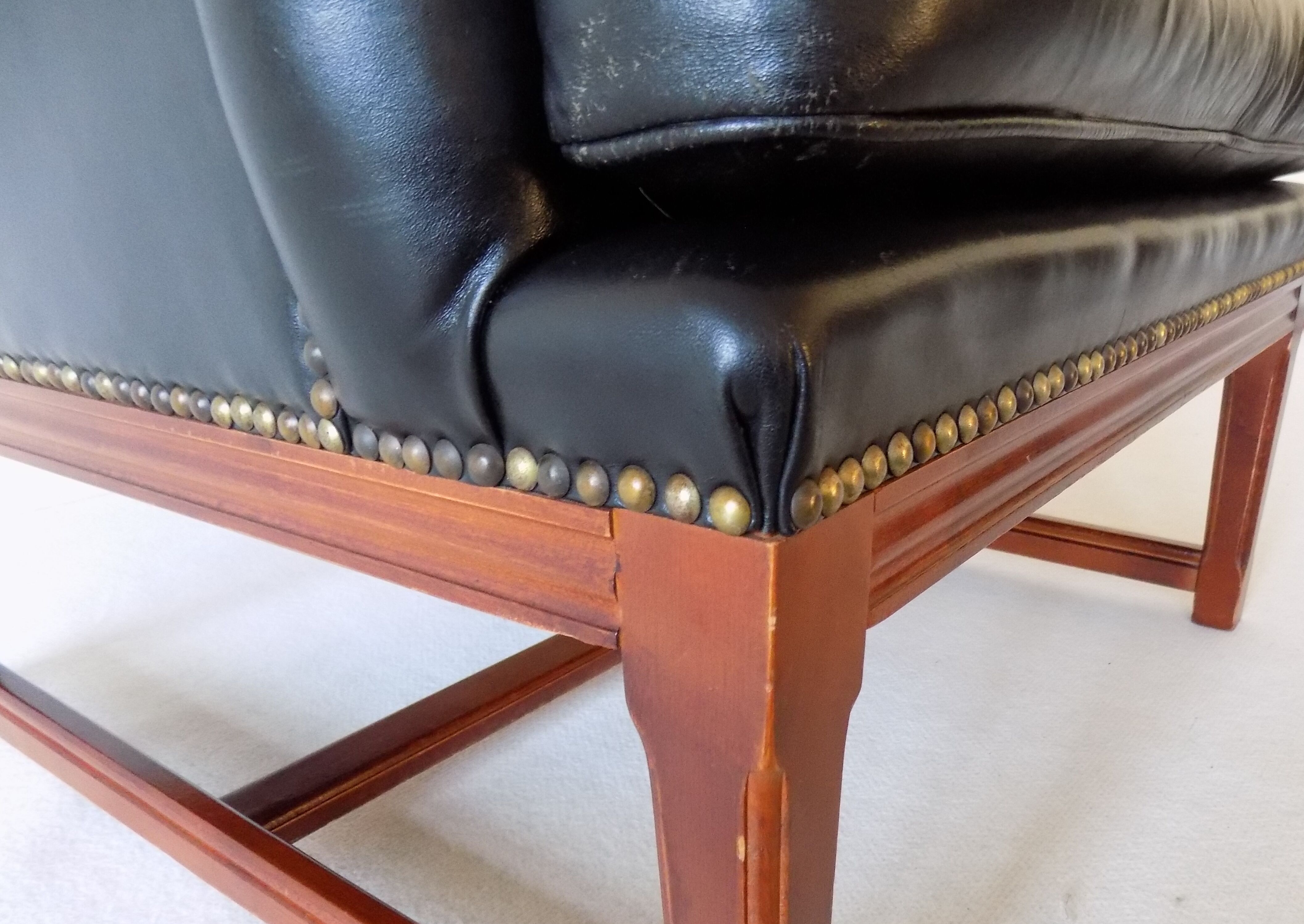 Chesterfield high back leather armchair black from the 1960s
