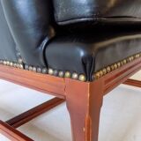 Chesterfield high back leather armchair black from the 1960s