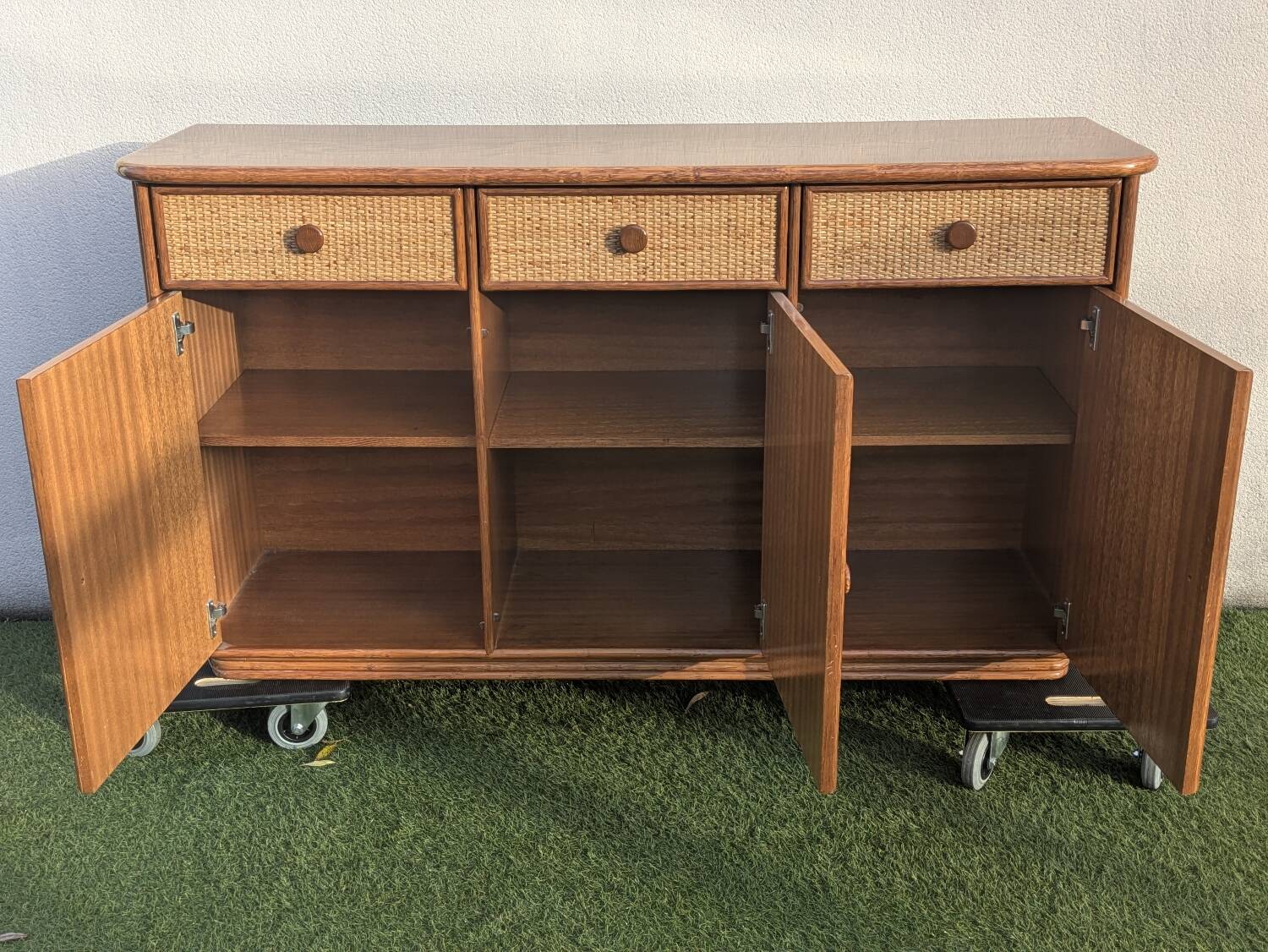 Vintage 1980s rattan sideboard by Roche Bobois