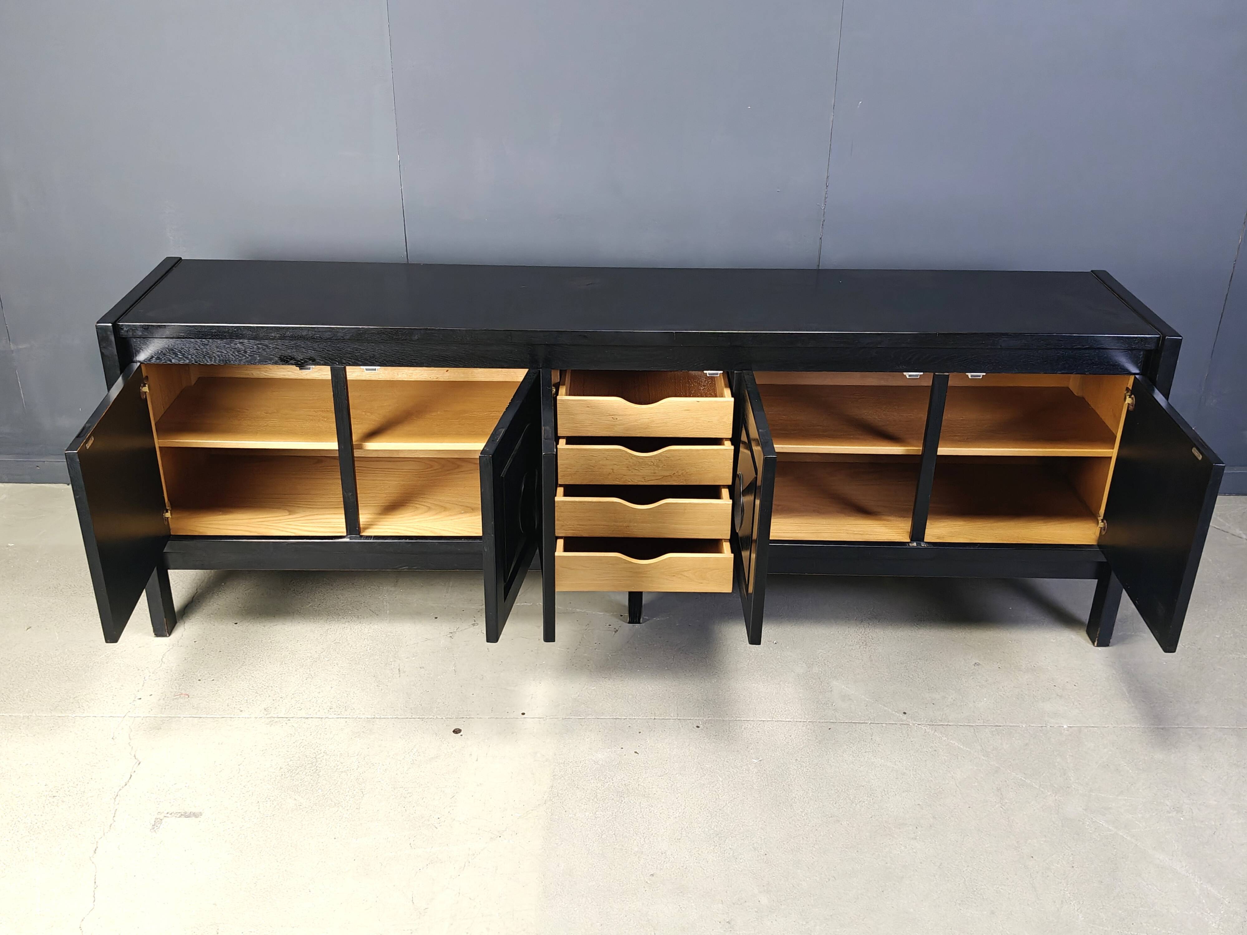 Ebonized wooden brutalist credenza, 1970s
