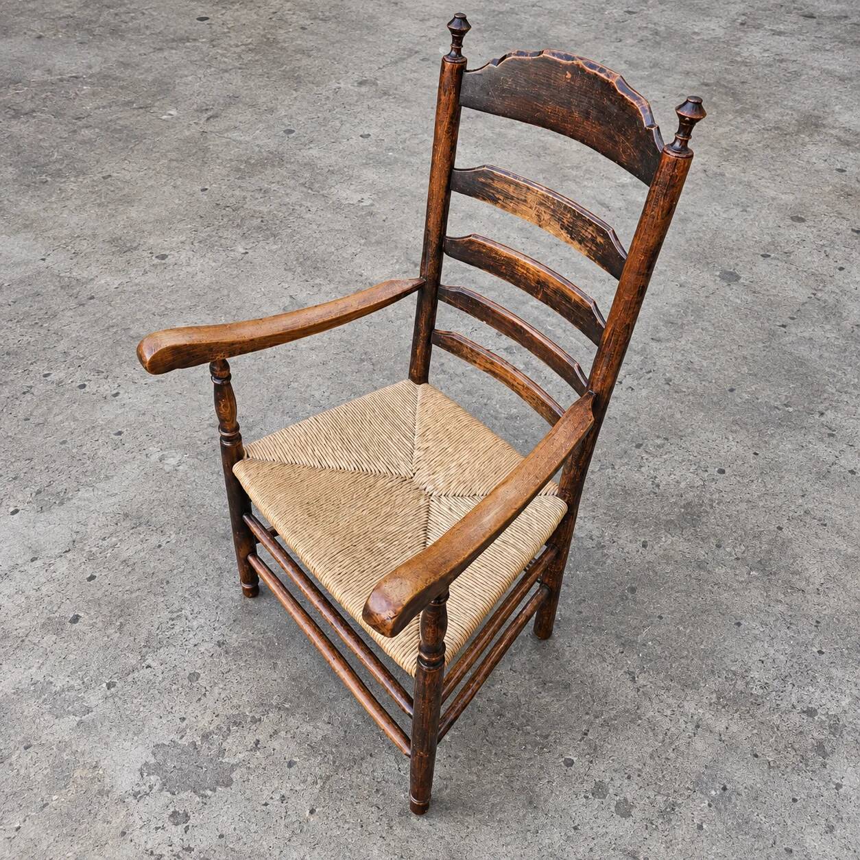 Early 20th century handcrafted and carved highback / ladder back chairs /