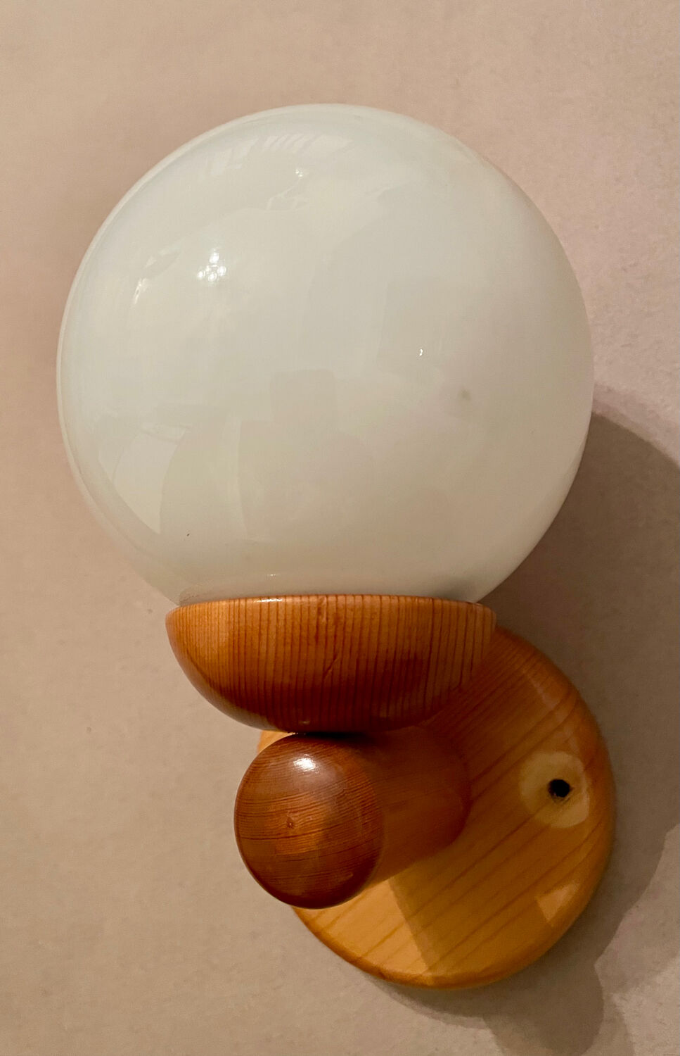 Vintage white glass wall light and pin.