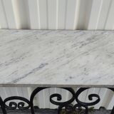 Console, cache radiateur en fer forgé et marbre, meuble d'appui
