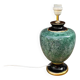 Pied de lampe en céramique verte mouchetée noire et dorée années 70 style Hollywood Regency