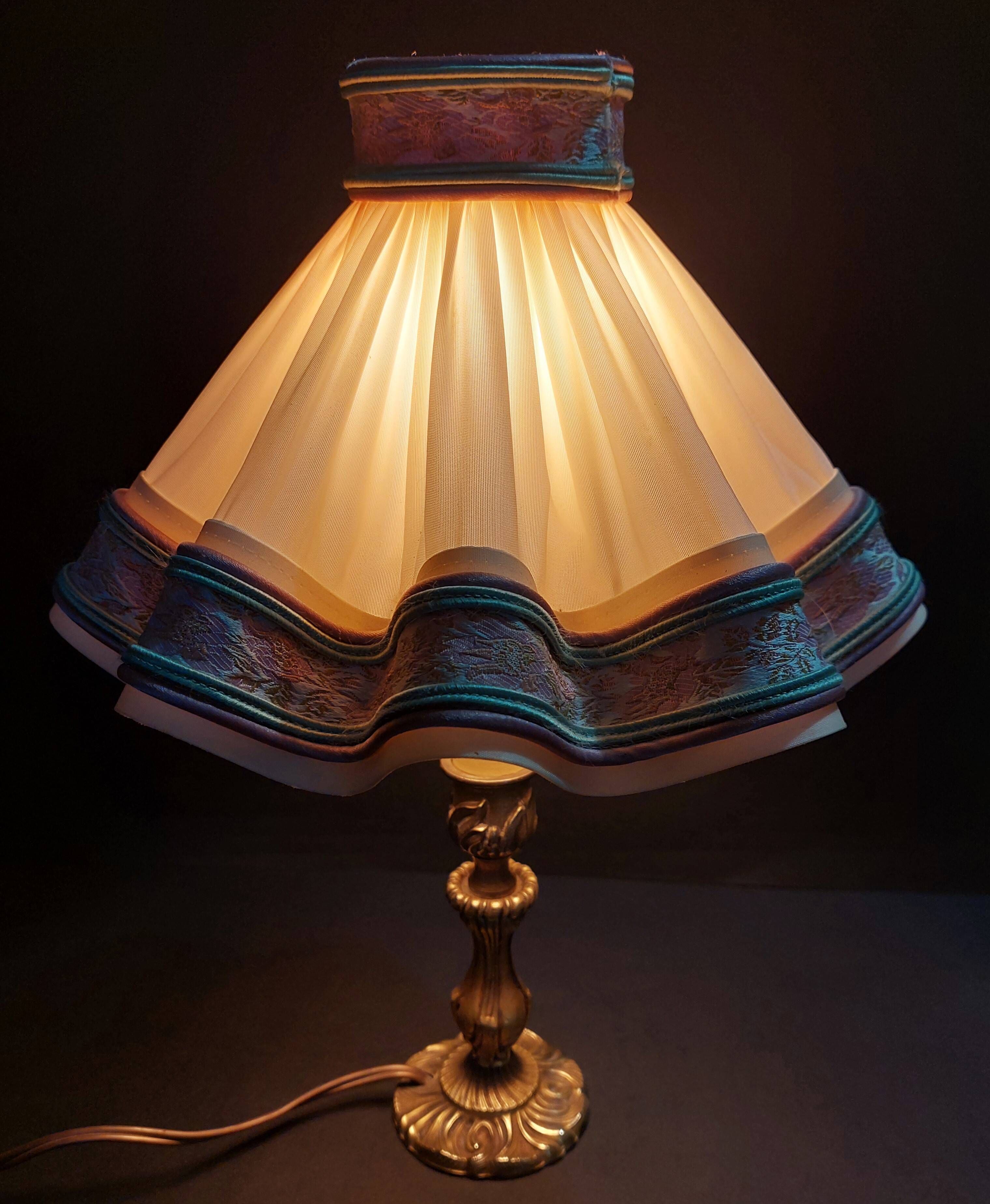 Pair of vintage bedside lamps with brass petticoat shades, 20th century