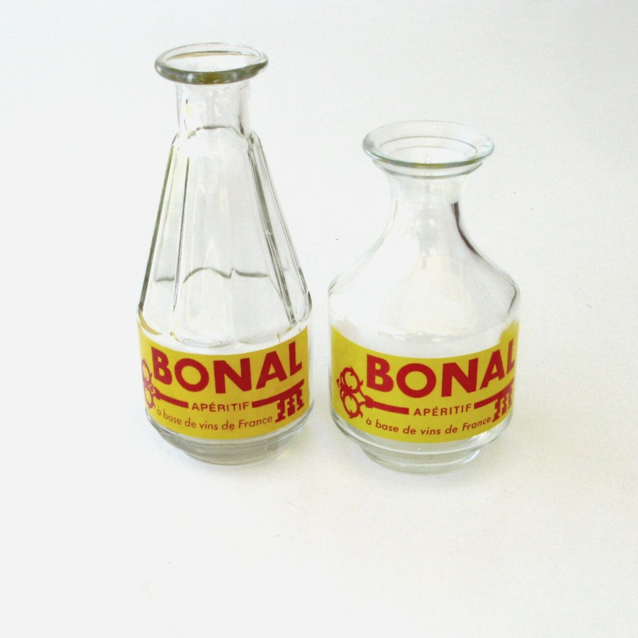 2 old glass decanters advertising bonal aperitif - bar bistrot