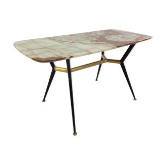 Italian Midcentury Coffee Table with Marble Top and Brass Feet, 1950s