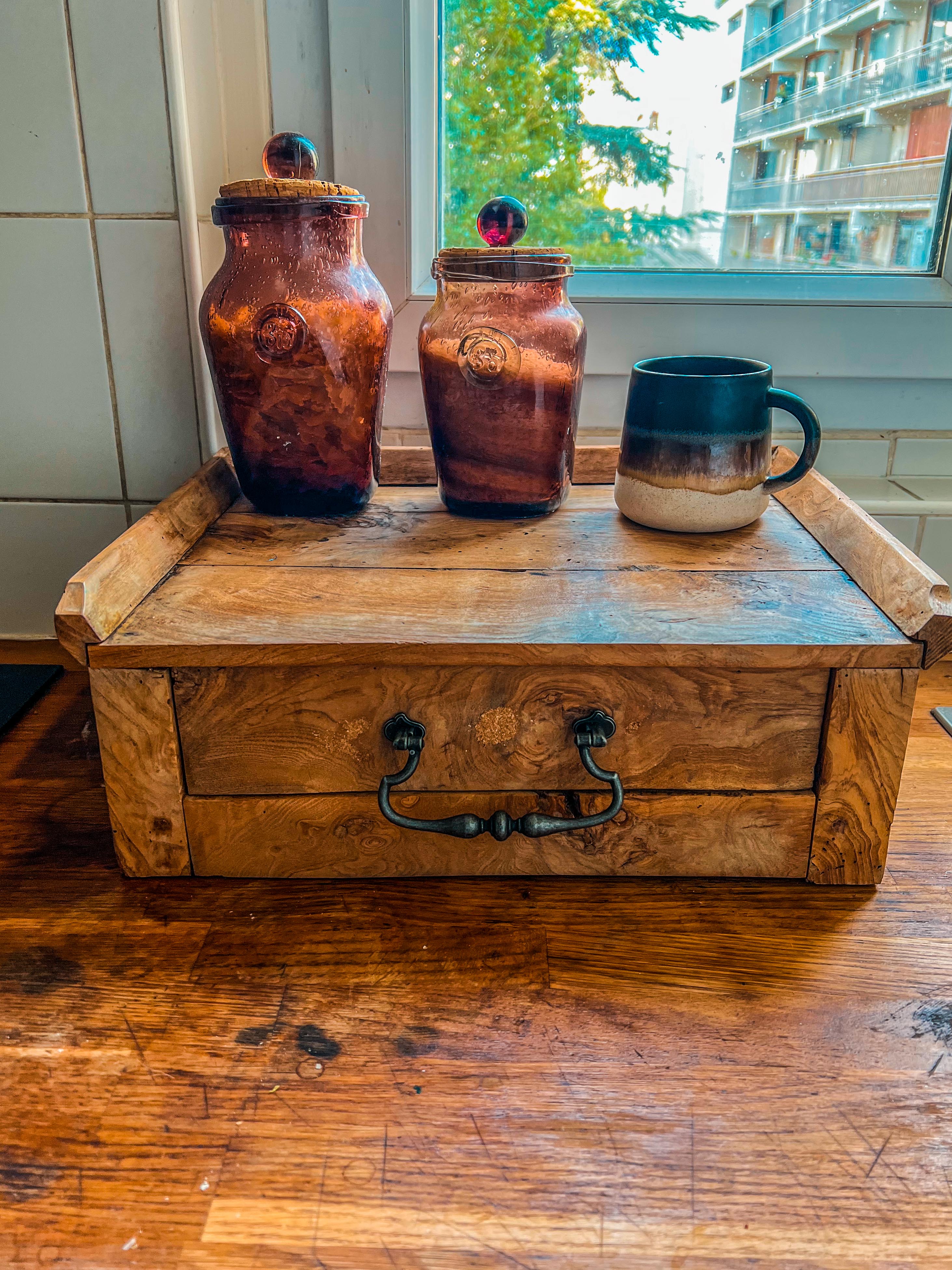 Olive wood storage cabinet