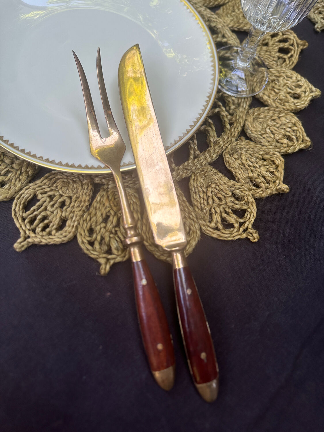 Wood and brass serving utensils