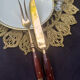 Wood and brass serving utensils