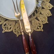 Wood and brass serving utensils