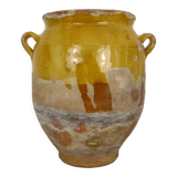 Pot à confit jaune vernissé, sud ouest de la France. Pot de conservation. Pyrénées XIXème