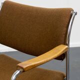 Armchair, 1960s, chrome metal frame, teak armrests.