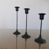 Series of 3 Scandinavian candle holders in black lacquered metal 60s 70s